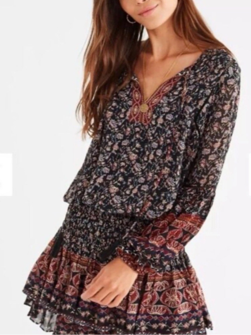 Astr Black and Red Floral Long Sleeve Dress